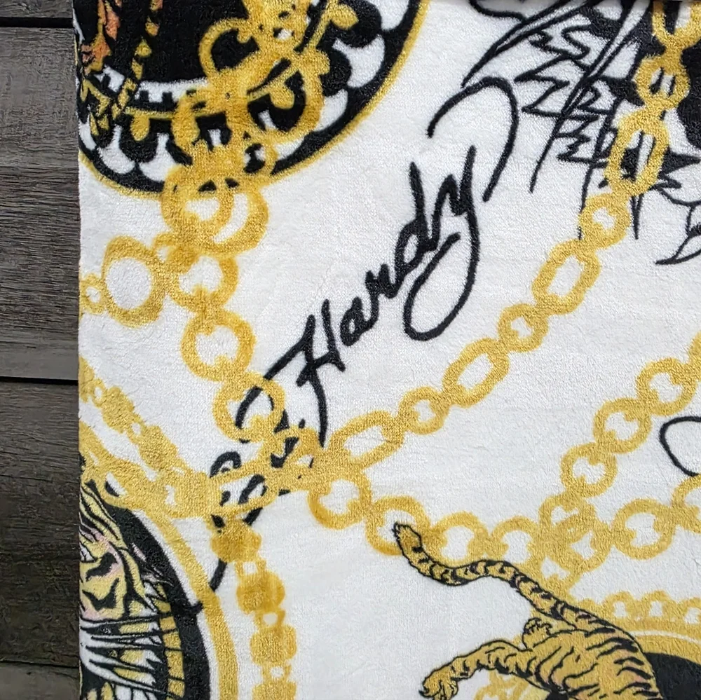 Ed Hardy Tiger Gold Chain Throw Blanket